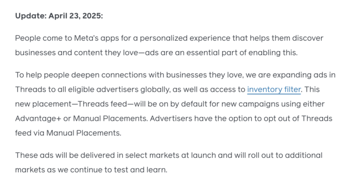 Threads Feed Ad Placement Announcement